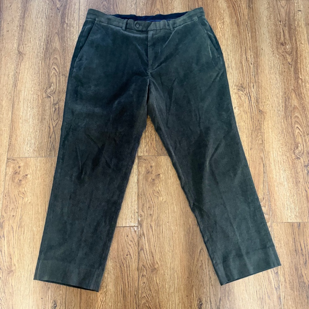 Joseph & Feiss Mens 39x30 Brown Corduroy Pants Fine Wale Flat Front Trousers